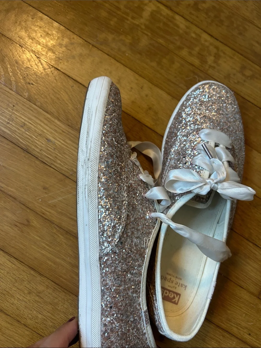 kate spade Women's Glitter Lace-Up Sneakers in Rose silver